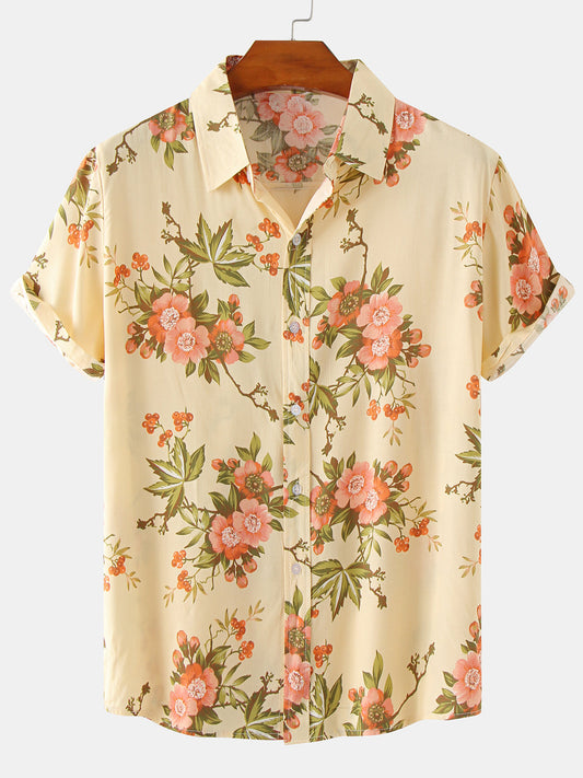 Casual Short Sleeve Retro 70s Floral Shirt for Men