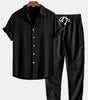 Linen Rayon Blend Button Up Shirt & Straight Leg Linen Pants