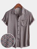 Men's Vintage Geometric Summer Beach Short Sleeve Shirt