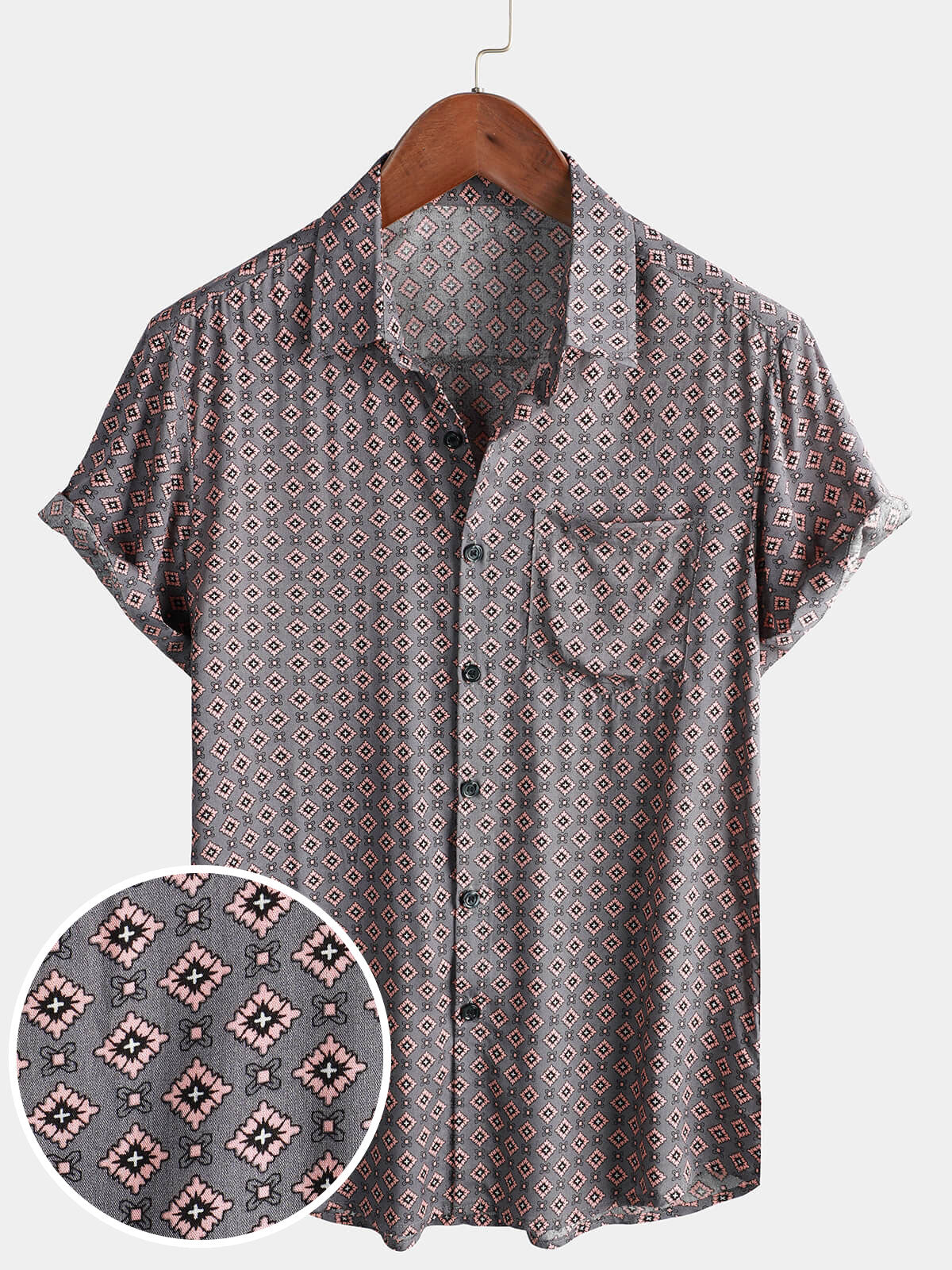Men's Vintage Geometric Summer Beach Short Sleeve Shirt