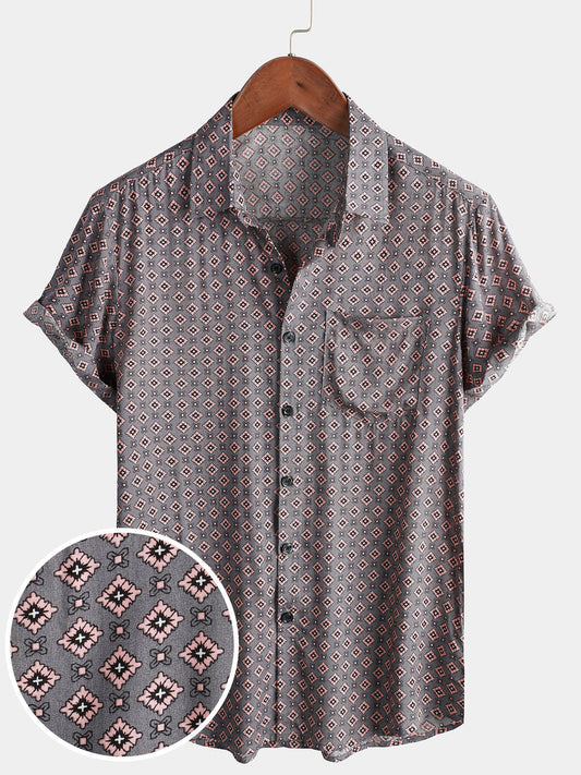 Men's Vintage Geometric Summer Beach Short Sleeve Shirt
