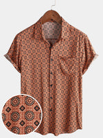 Vintage Short-Sleeved Button-Up Shirt for Men