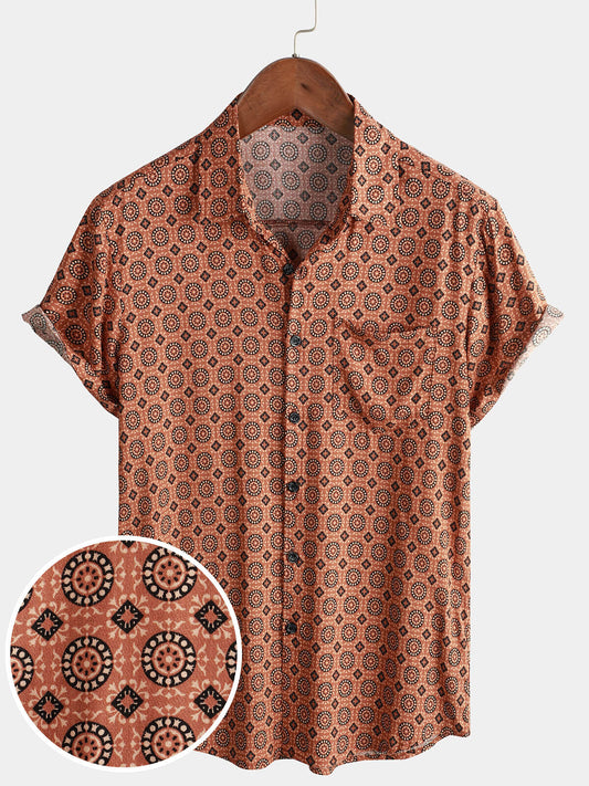 Vintage Short-Sleeved Button-Up Shirt for Men