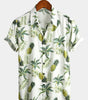 Men's Short Sleeve Hawaiian Print Cotton Shirt with Pineapple and Tropical Fruits