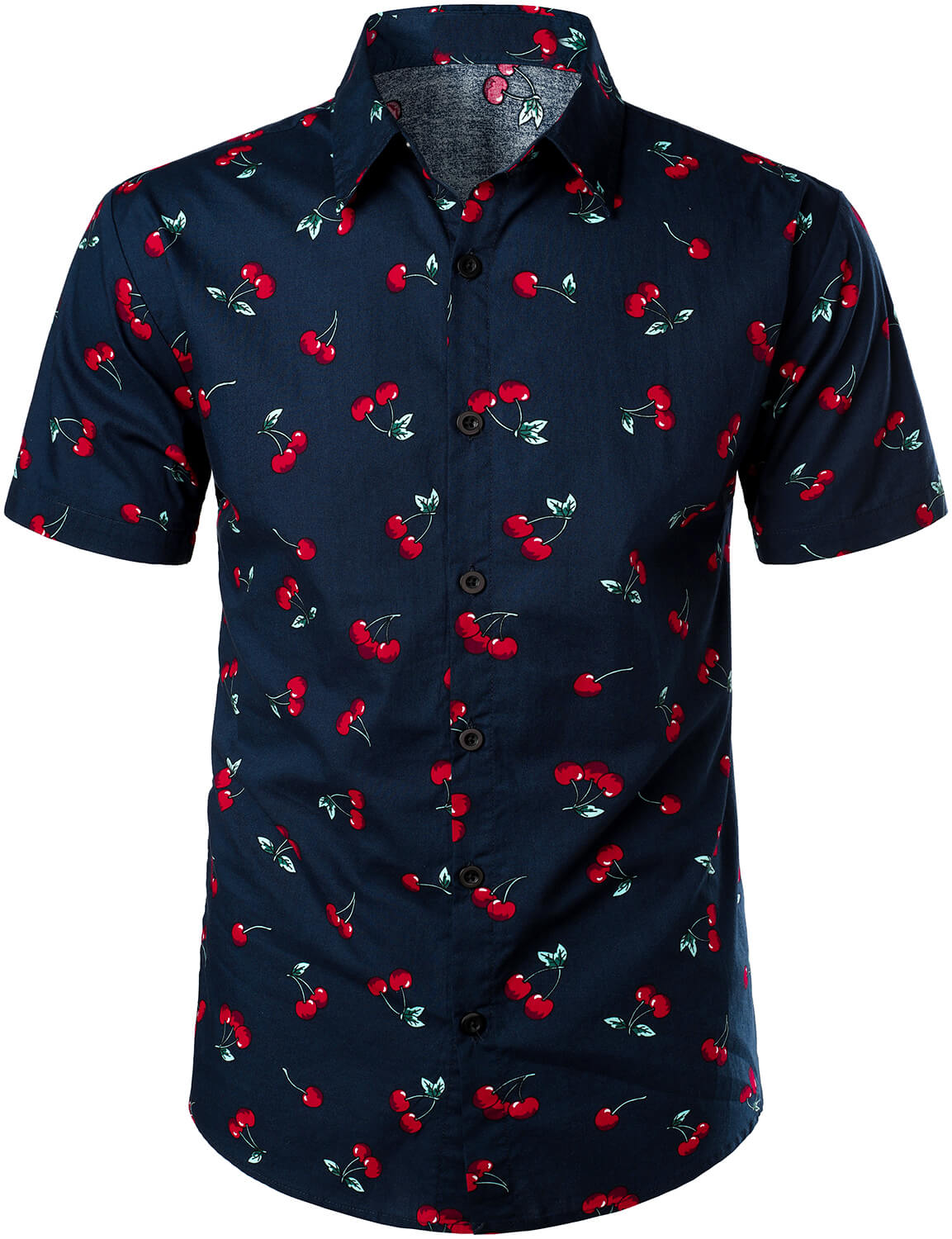 Men's Cherry Floral Print Tropical Cotton Beach Shirt