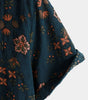 Navy Blue Short-Sleeved Button-Up Cotton Shirt with Summer Flowers for Men