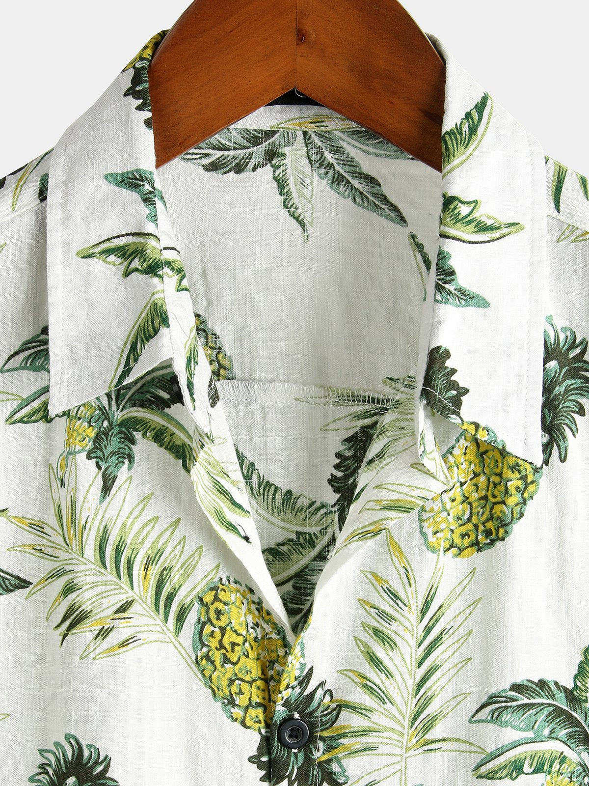 Men's Short Sleeve Hawaiian Print Cotton Shirt with Pineapple and Tropical Fruits
