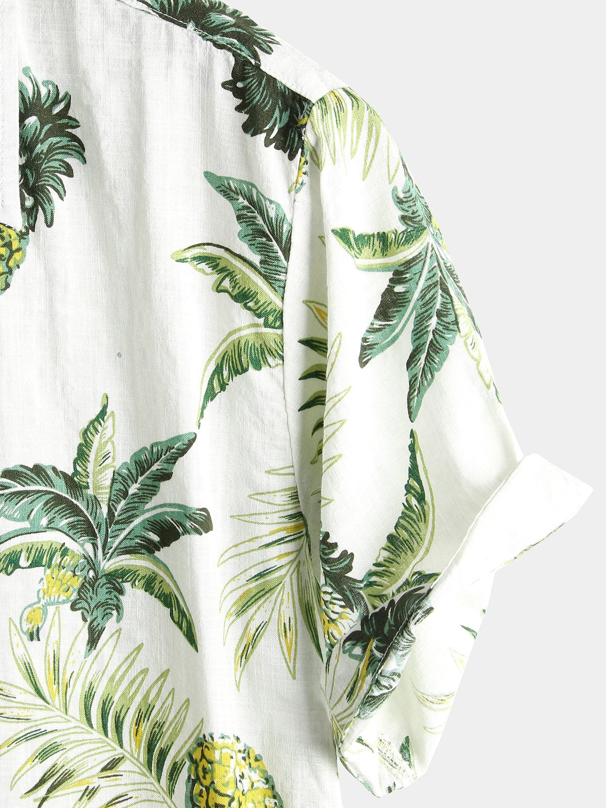 Men's Short Sleeve Hawaiian Print Cotton Shirt with Pineapple and Tropical Fruits