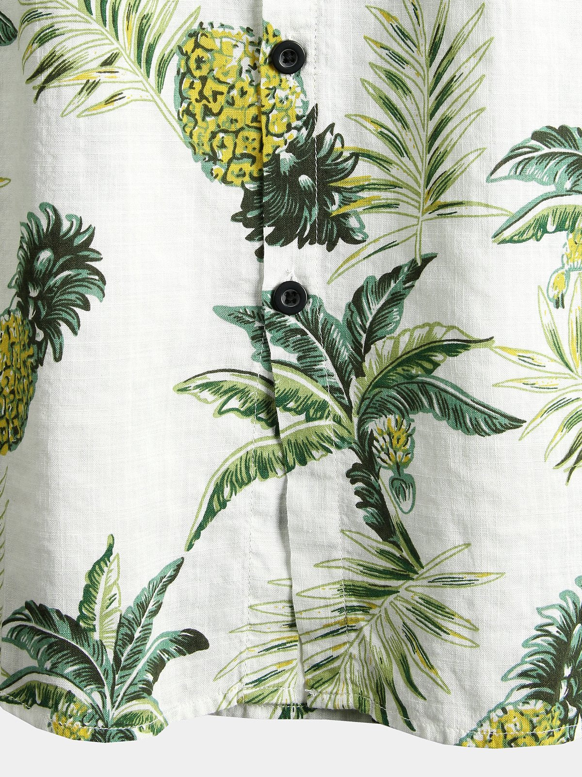 Men's Short Sleeve Hawaiian Print Cotton Shirt with Pineapple and Tropical Fruits
