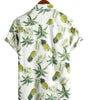 Men's Short Sleeve Hawaiian Print Cotton Shirt with Pineapple and Tropical Fruits