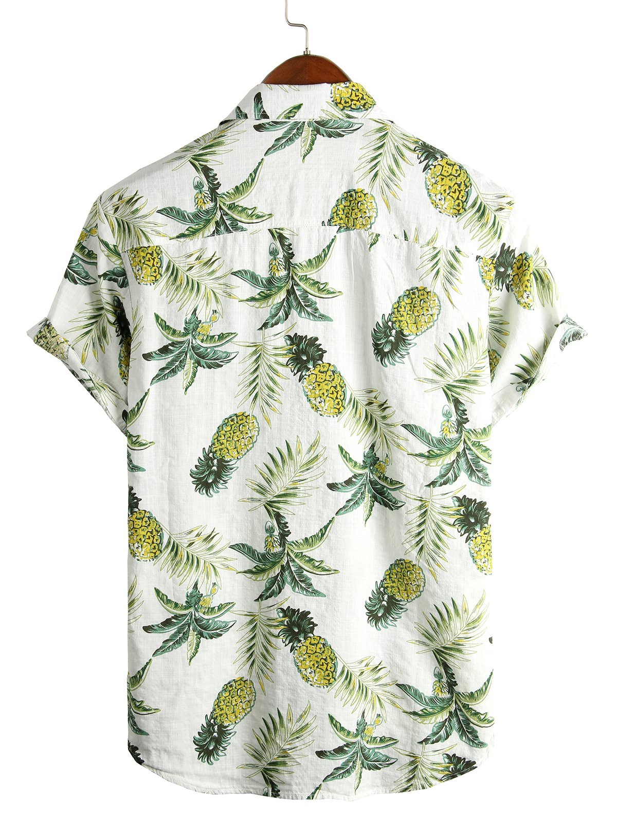 Men's Short Sleeve Hawaiian Print Cotton Shirt with Pineapple and Tropical Fruits