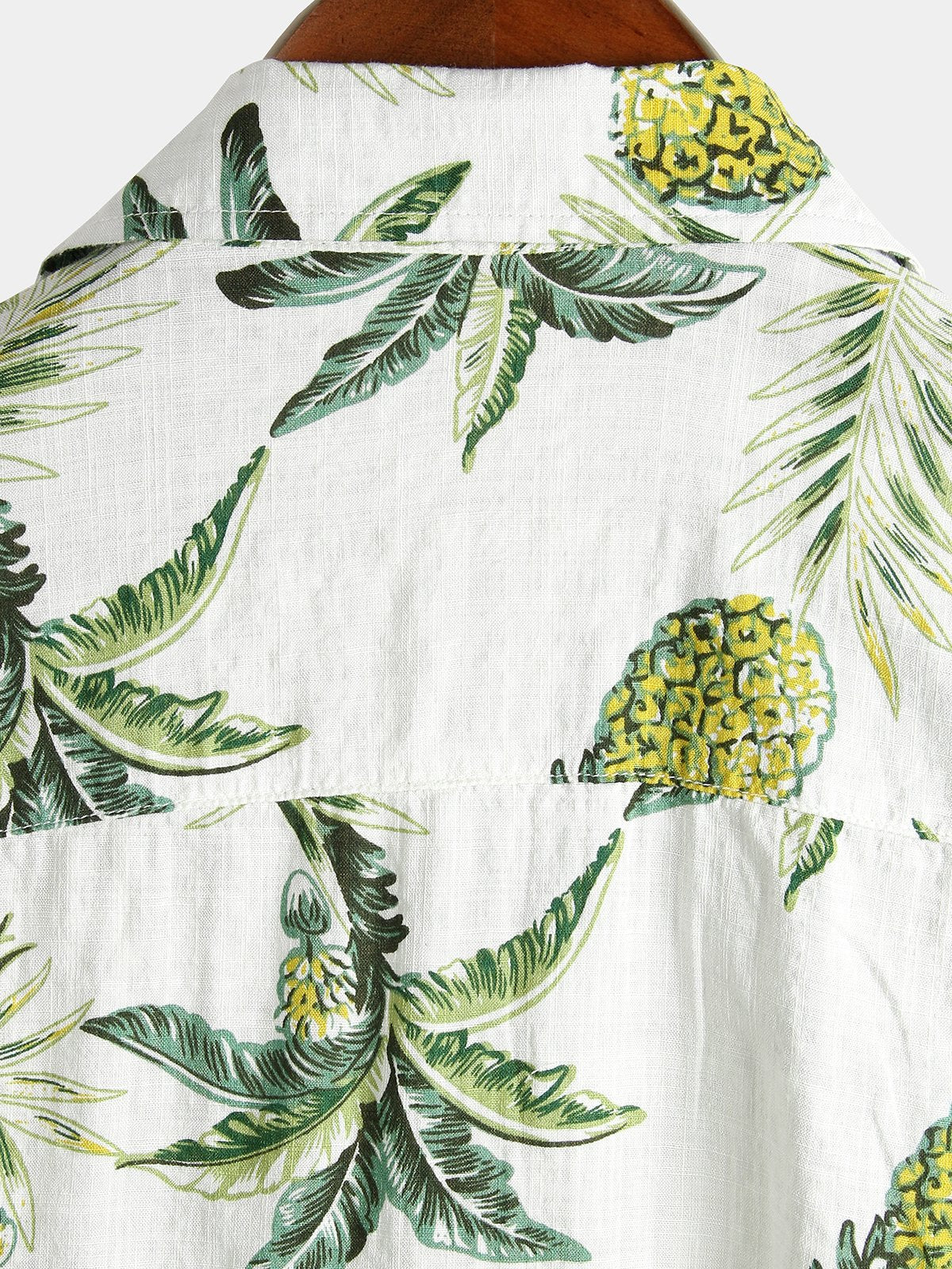 Men's Short Sleeve Hawaiian Print Cotton Shirt with Pineapple and Tropical Fruits