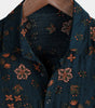 Navy Blue Short-Sleeved Button-Up Cotton Shirt with Summer Flowers for Men