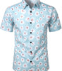 Hawaiian Floral Short-Sleeve Cotton Shirt with Daisy Print for Men