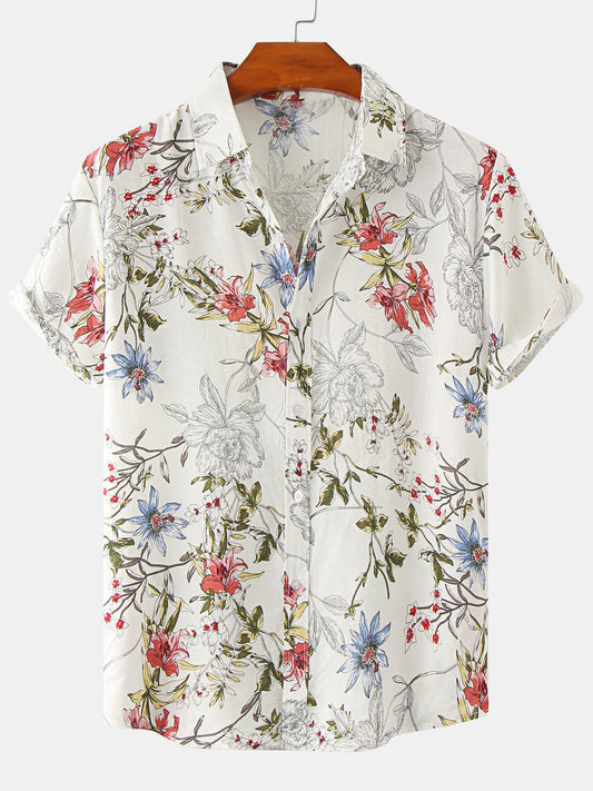 Vintage Floral Hawaiian Short Sleeve Shirt for Men