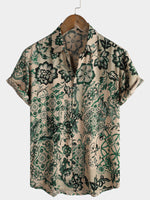 Men's Short Sleeve Hawaiian Shirt with Floral Print, Vintage Style, Breathable Holiday Style