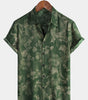 Short-sleeved Hawaiian shirt with breathable buttons for men in vintage green
