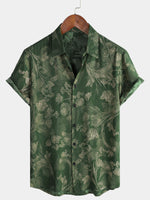 Short-sleeved Hawaiian shirt with breathable buttons for men in vintage green