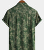 Short-sleeved Hawaiian shirt with breathable buttons for men in vintage green