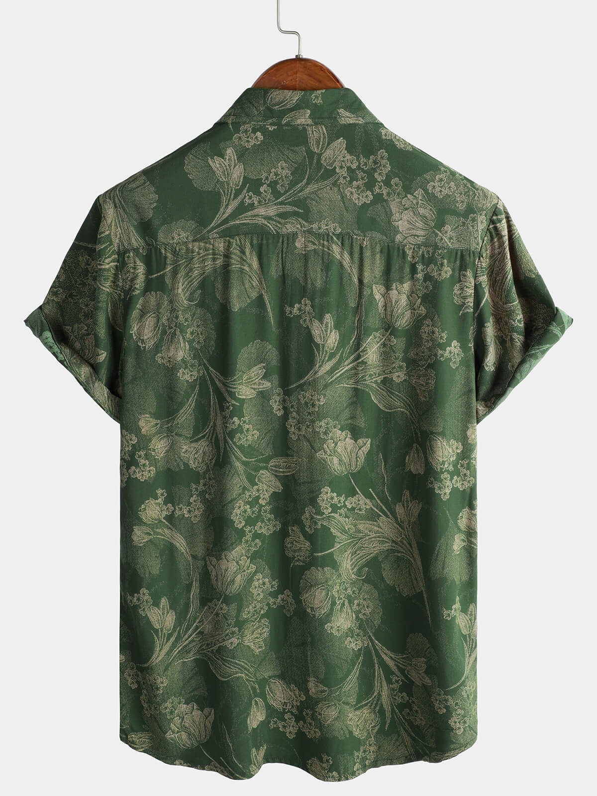 Short-sleeved Hawaiian shirt with breathable buttons for men in vintage green
