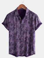Men's Short Sleeve Hawaiian Shirt with Breathable Buttons in Vintage Purple