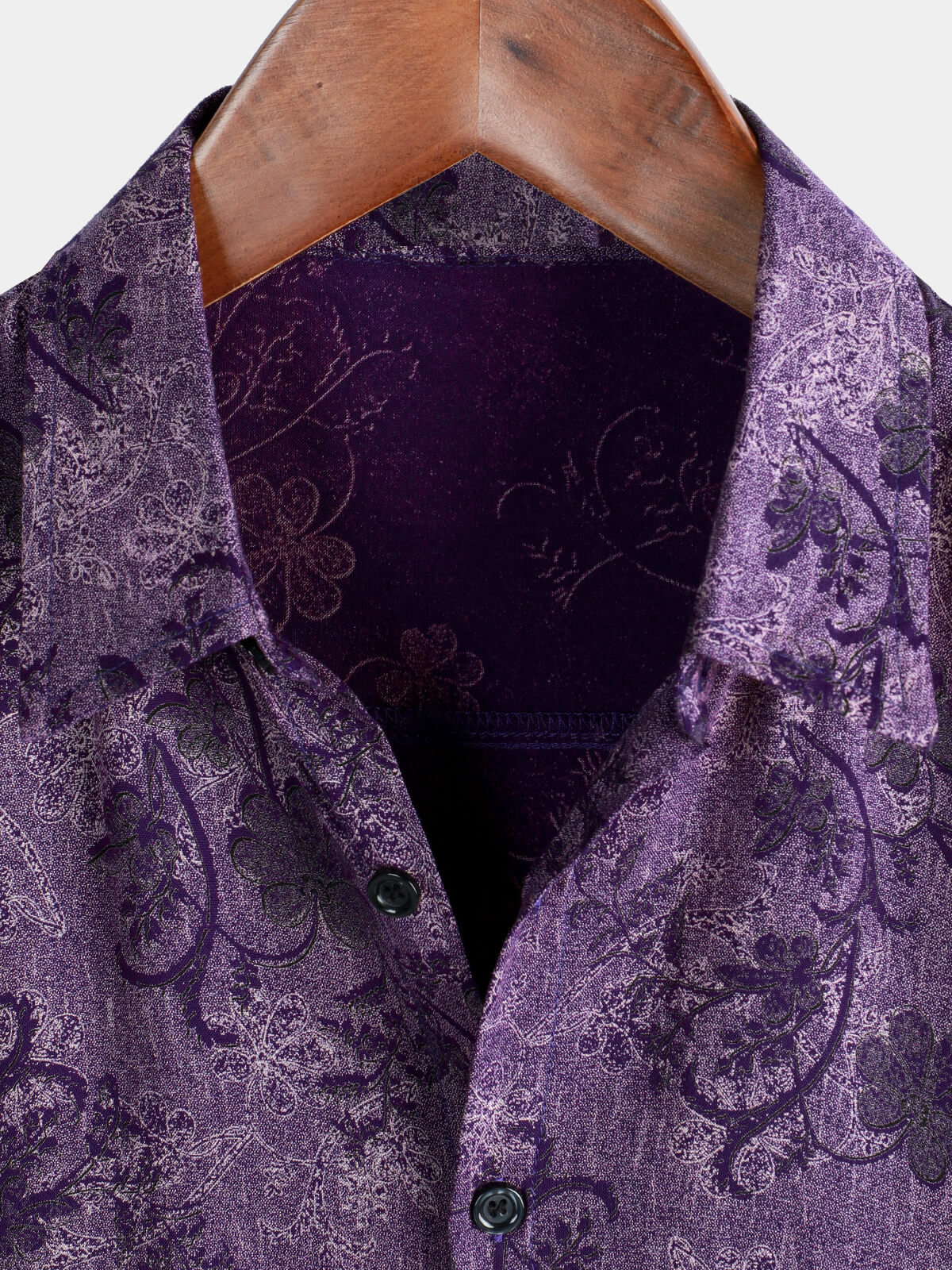 Men's Short Sleeve Hawaiian Shirt with Breathable Buttons in Vintage Purple