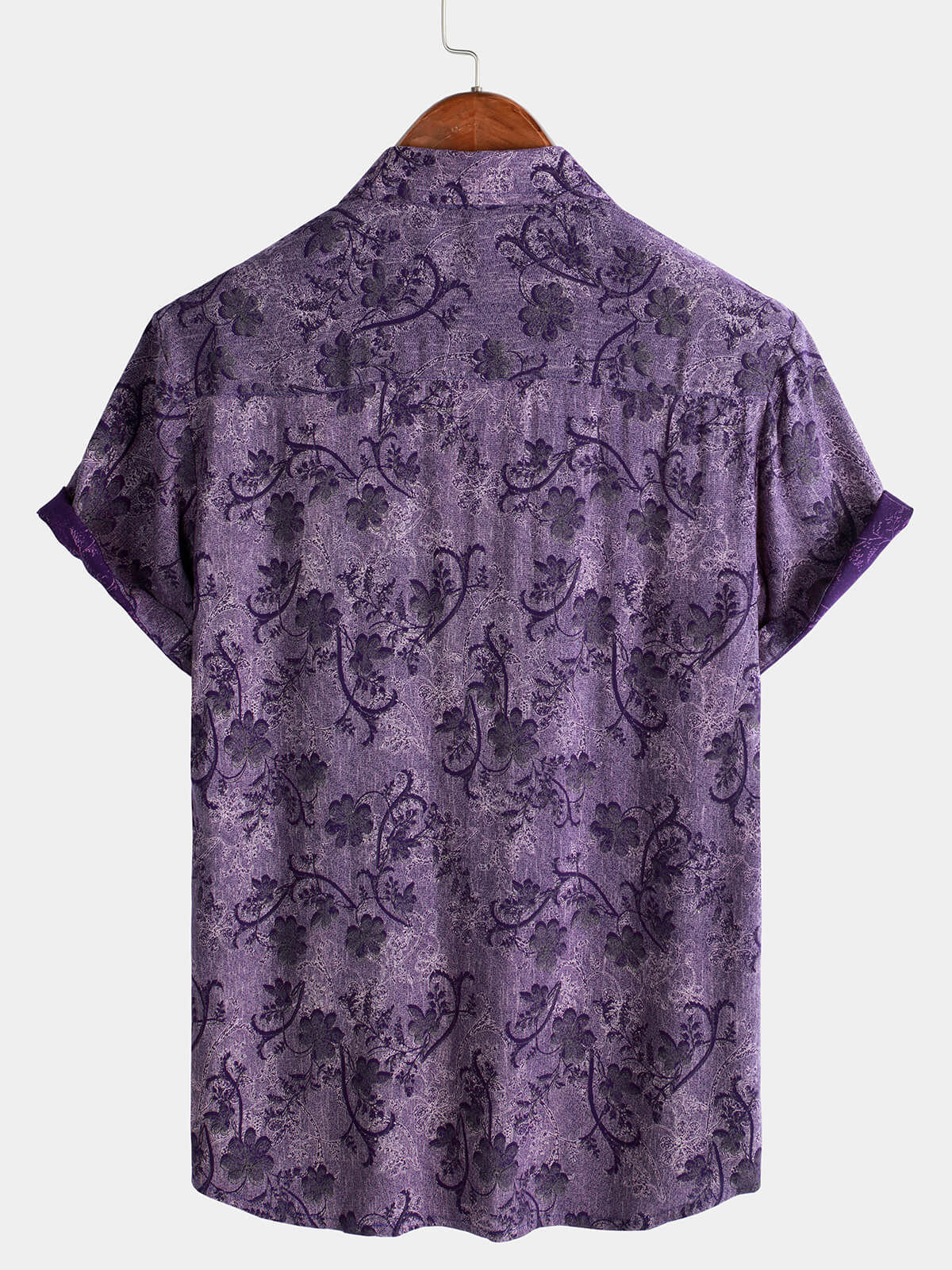 Men's Short Sleeve Hawaiian Shirt with Breathable Buttons in Vintage Purple