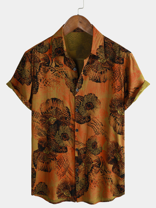 Men's Short Sleeve Retro Floral Print Hawaiian Shirt
