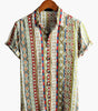 Men's Short Sleeve Cotton Patchwork Printed Shirt