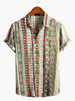 Men's Short Sleeve Cotton Patchwork Printed Shirt