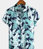 Men's Blue Tropical Leaf Print Short Sleeve Shirt