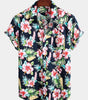 Men's Dark Blue Floral Holiday Cotton Short Sleeve Shirt