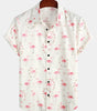 Casual Short Sleeve Cotton Flamingo Print Shirt for Men