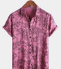 Men's Short Sleeve Hawaiian Shirt with Breathable Buttons in Pink Floral Print