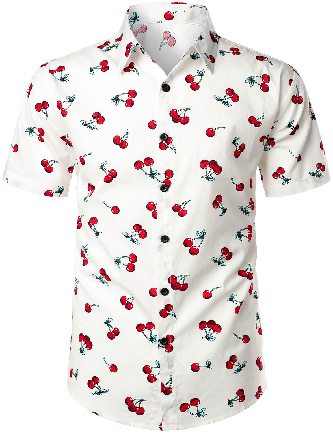 Tropical Hawaiian Beach Shirt in Cherry Floral Print for Men