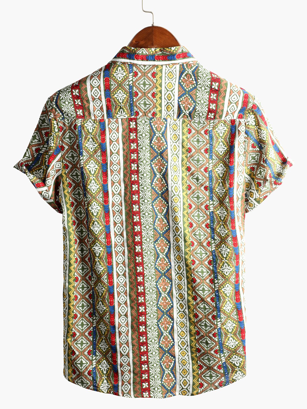 Men's Short Sleeve Cotton Patchwork Printed Shirt