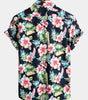 Men's Dark Blue Floral Holiday Cotton Short Sleeve Shirt