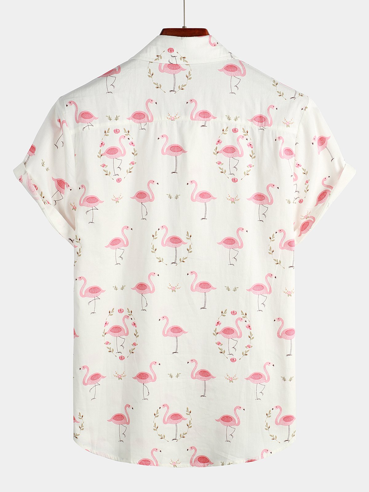 Casual Short Sleeve Cotton Flamingo Print Shirt for Men