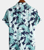 Men's Blue Tropical Leaf Print Short Sleeve Shirt