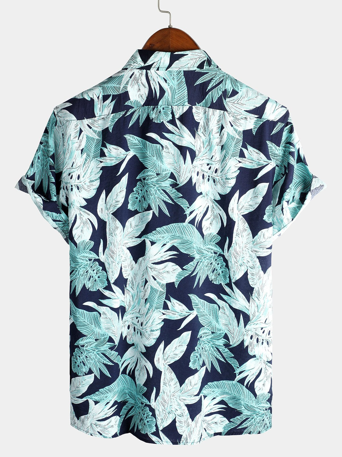 Men's Blue Tropical Leaf Print Short Sleeve Shirt