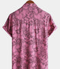 Men's Short Sleeve Hawaiian Shirt with Breathable Buttons in Pink Floral Print