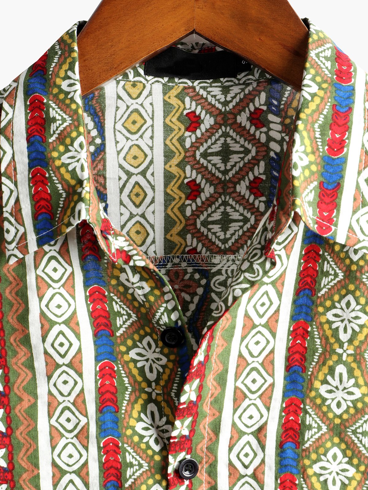Men's Short Sleeve Cotton Patchwork Printed Shirt