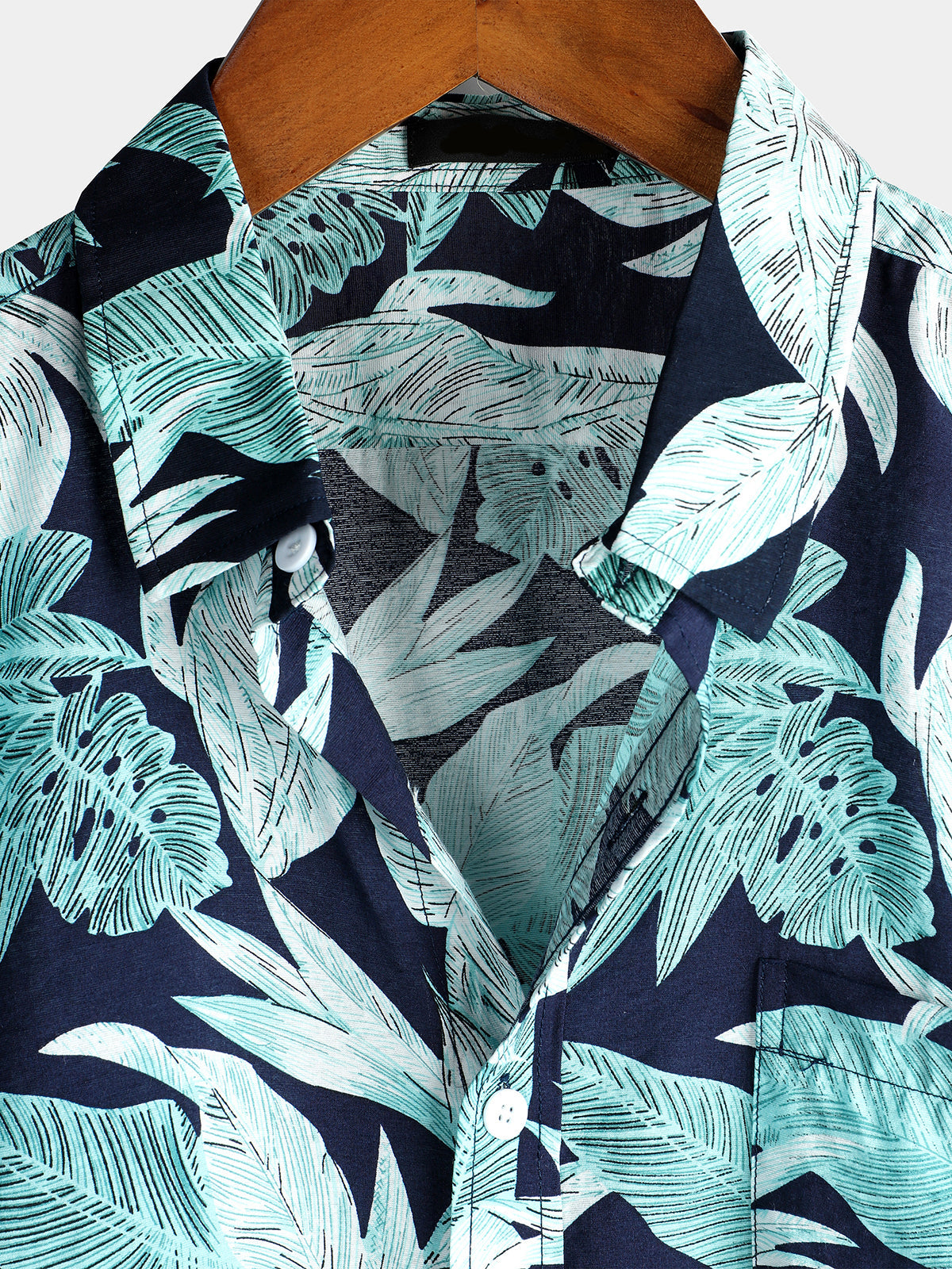 Men's Blue Tropical Leaf Print Short Sleeve Shirt