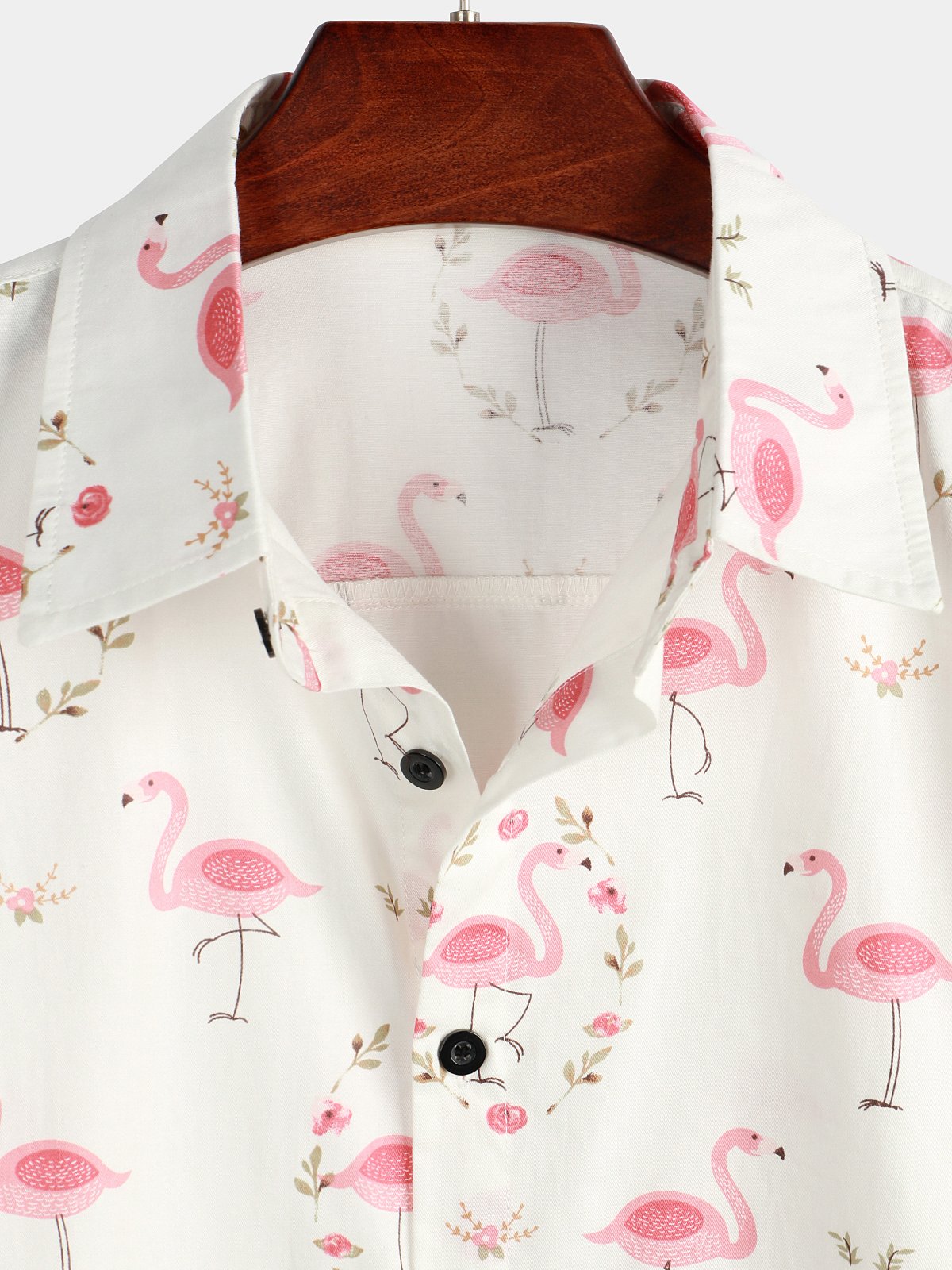 Casual Short Sleeve Cotton Flamingo Print Shirt for Men