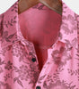 Men's Short Sleeve Hawaiian Shirt with Breathable Buttons in Pink Floral Print