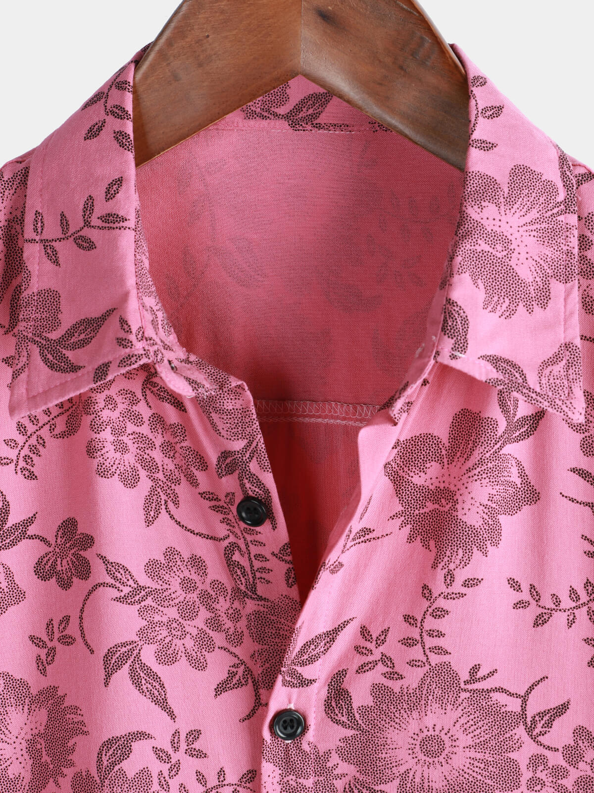 Men's Short Sleeve Hawaiian Shirt with Breathable Buttons in Pink Floral Print