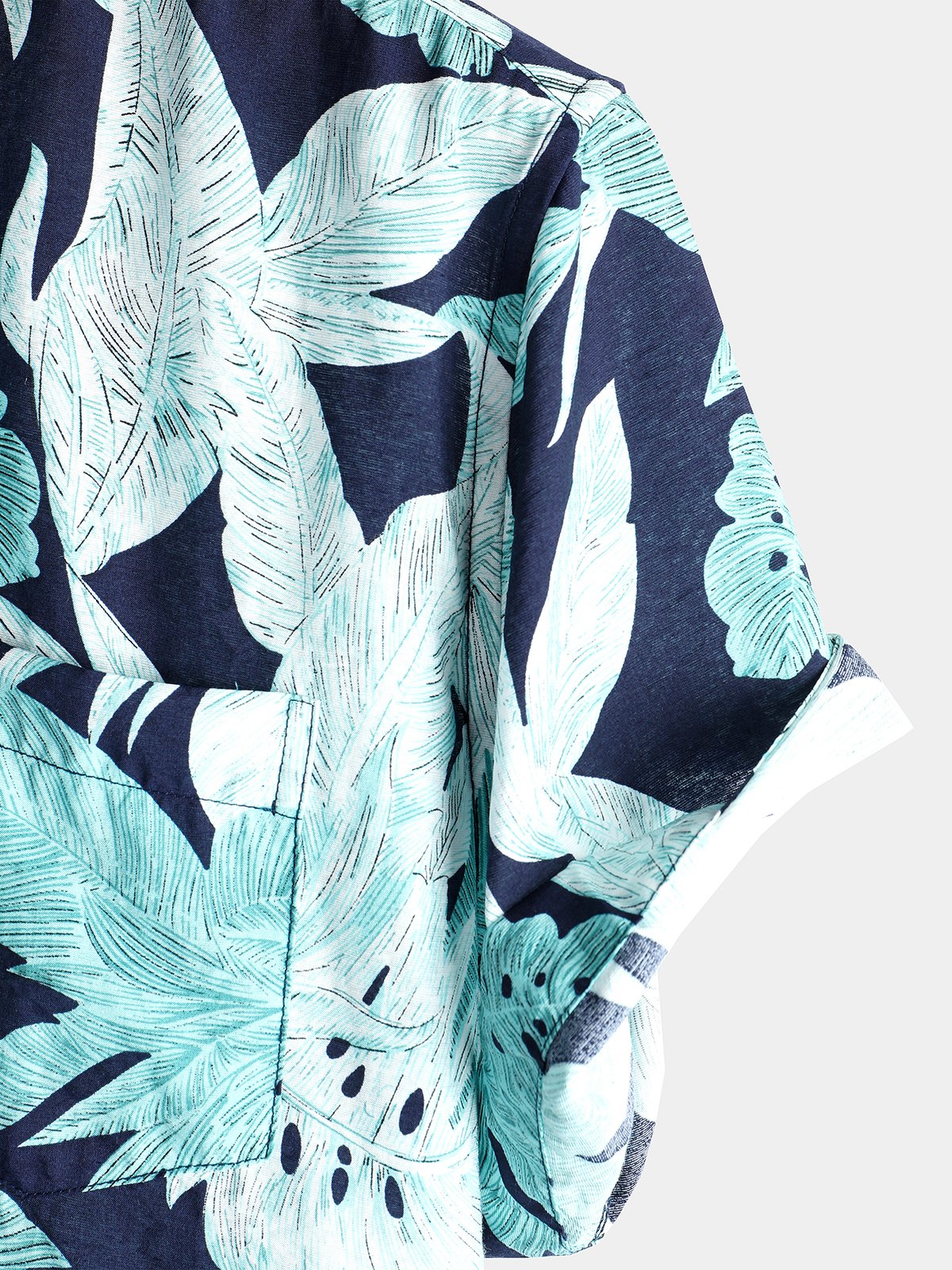 Men's Blue Tropical Leaf Print Short Sleeve Shirt