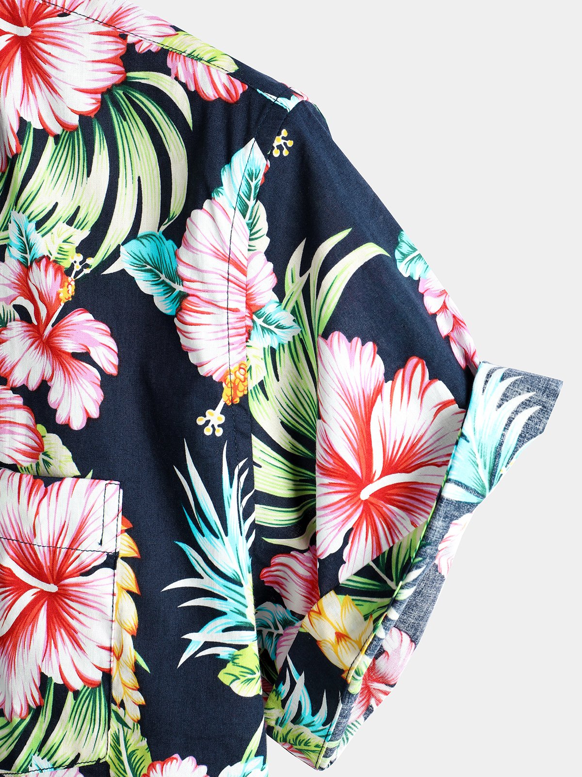 Men's Dark Blue Floral Holiday Cotton Short Sleeve Shirt