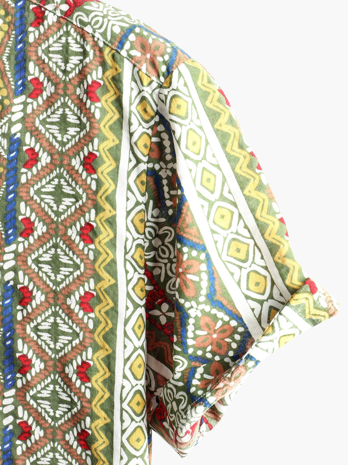 Men's Short Sleeve Cotton Patchwork Printed Shirt