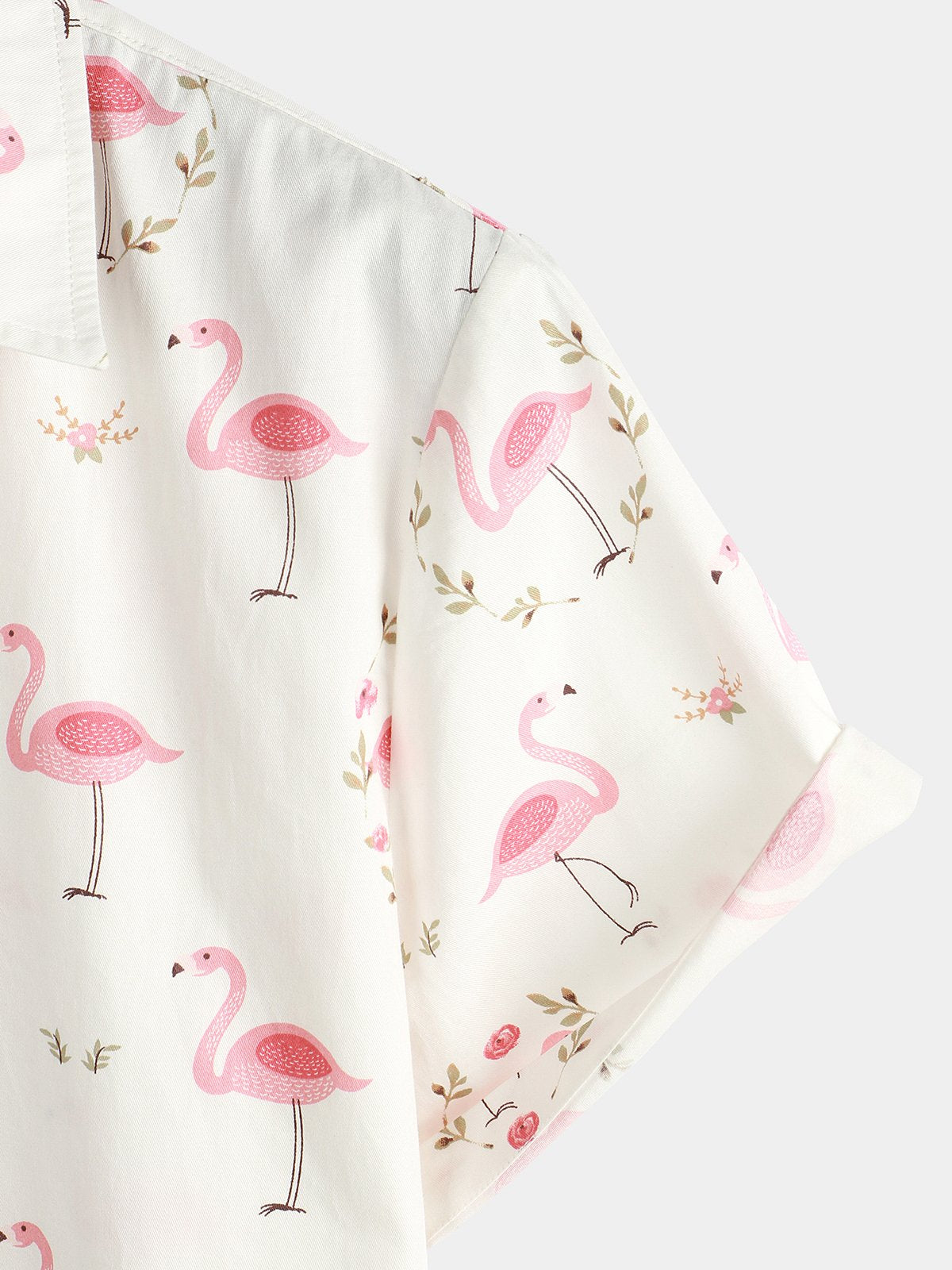 Casual Short Sleeve Cotton Flamingo Print Shirt for Men